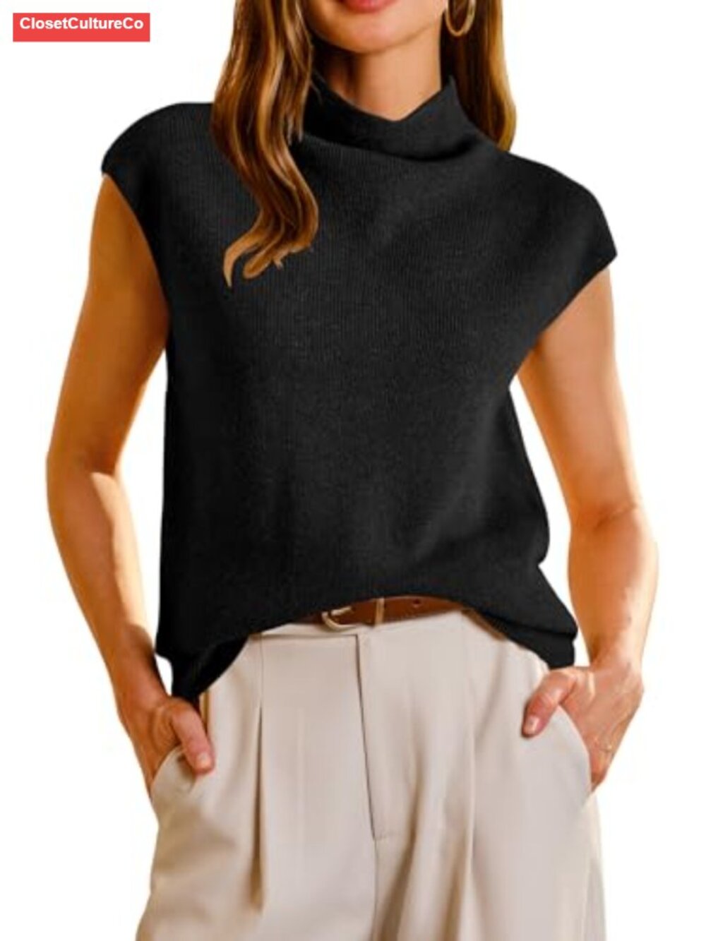 Wool Blend Mock Neck Business Casual Sleeveless Sweater Vest